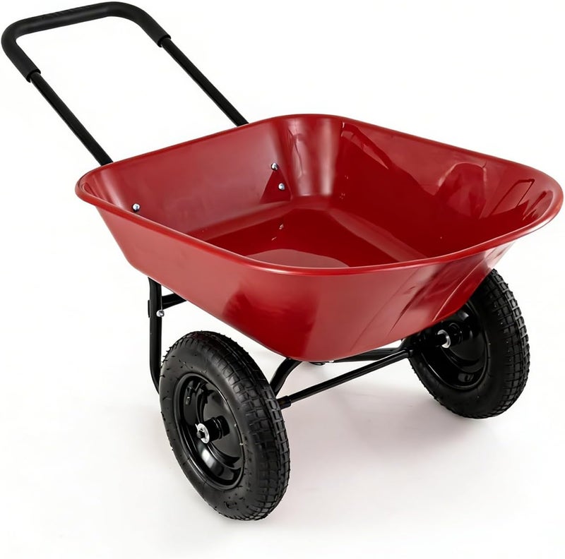 ERGOMASTER Dual-Wheel Wheelbarrow, Home Utility Garden Cart, Large Heavy Duty Yard Cart for Gardening (Red) - Image 2